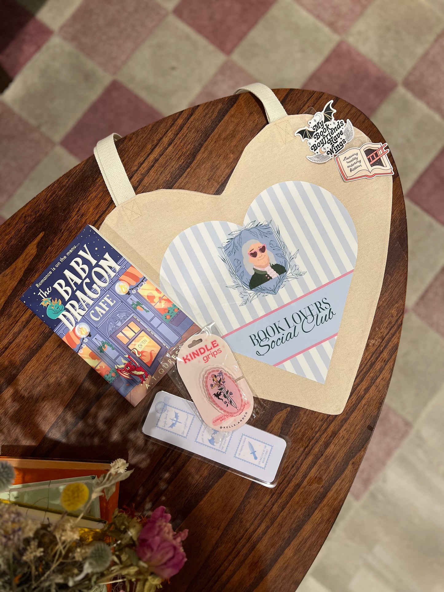 Book Lovers Social Club Heart Tote Bag